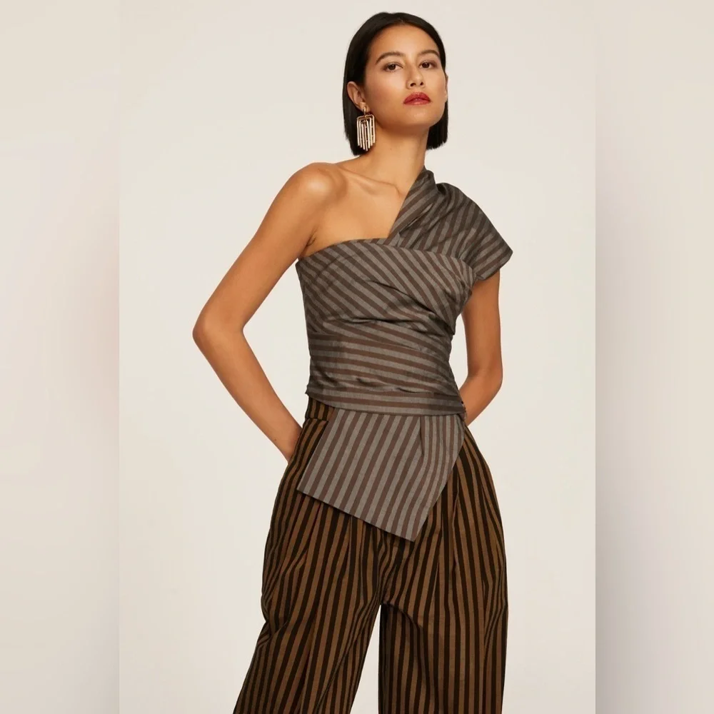 Tory Burch Stripe Wrap One Shoulder Top